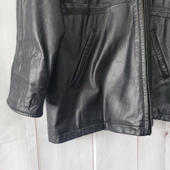 Blushe By Spiegel Classic Vintage Black Leather Jacket w/ Removable Fur Trim EUC - Picture 3 of 11